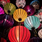 Colourful Asian lanterns at night